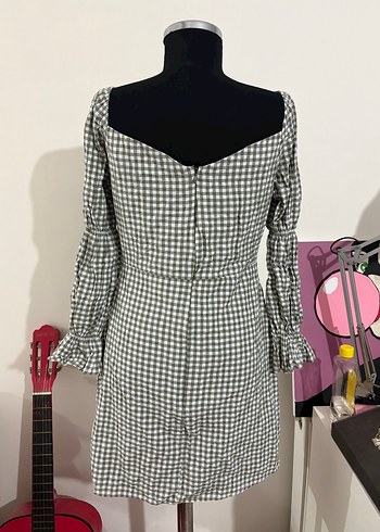 Yeşil Ekoseli V Yaka Midi Elbise - Görsel 2