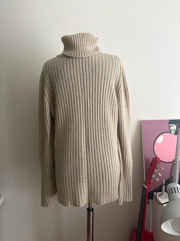 Bej Örgü Boğazlı Kadın Triko Kazak - Görsel 2