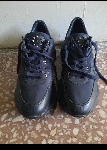 Lacivert Bağcıklı Stiletto Topuklu Spor Ayakkabı