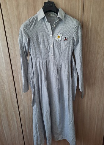 Gri Uzun Kollu Düğmeli elbise