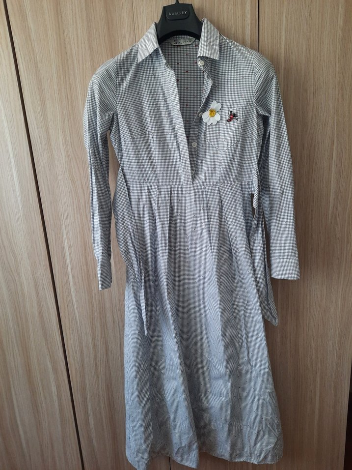 Gri Uzun Kollu Düğmeli elbise - Görsel 3