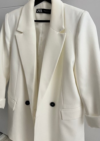 Beyaz Kadın Midi Blazer Ceket