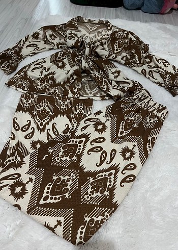 Bohem Uzun Kollu Desenli Kadın kimono takım