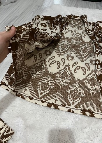 m Beden kahverengi Renk Bohem Uzun Kollu Desenli Kadın kimono takım