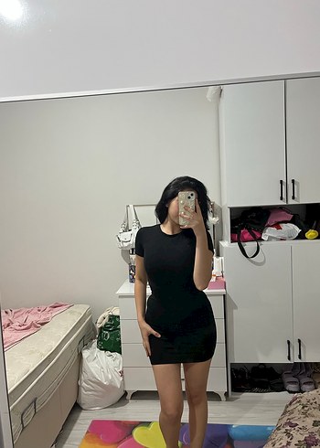 Pull and Bear Siyah Mini Kısa Kollu Elbise