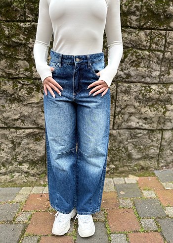27 Beden Kadın Mavi Bol Kesim baggy Jean