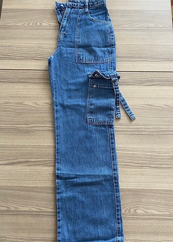 Kadın Mavi Bel Detaylı Midi Denim Pantolon