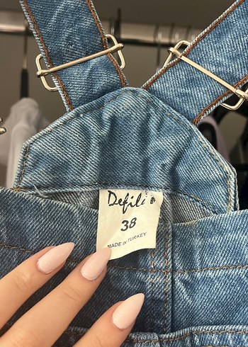 38 Beden Mavi Kot Midi Askılı etek slopet