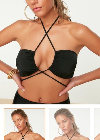 42 Beden Siyah Strappy Kadın Bikini Üstü