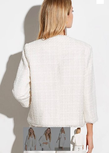 36 Beden Düğmeli Beyaz Mini Kadın Blazer Ceket