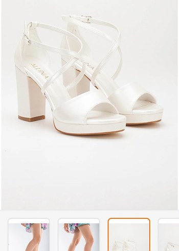 Beyaz Tokalı Platform Topuklu Kadın Abiye Ayakkabı - Görsel 5