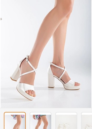 Beyaz Tokalı Platform Topuklu Kadın Abiye Ayakkabı - Görsel 2