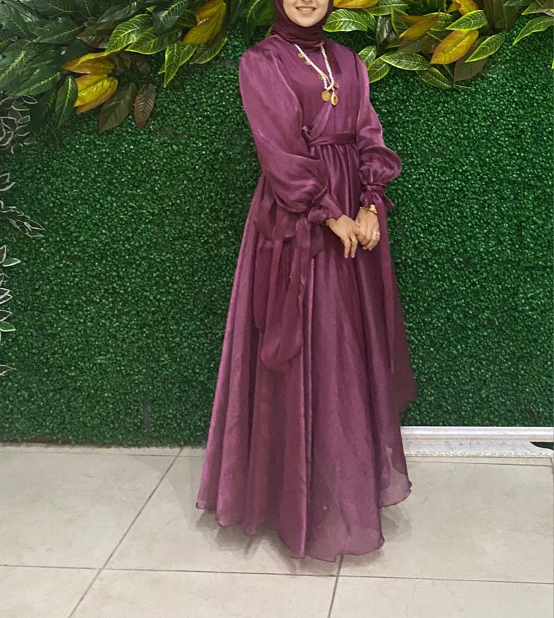 Bordo Uzun Kollu Bohem kiralık  Abiye Elbise - Görsel 3