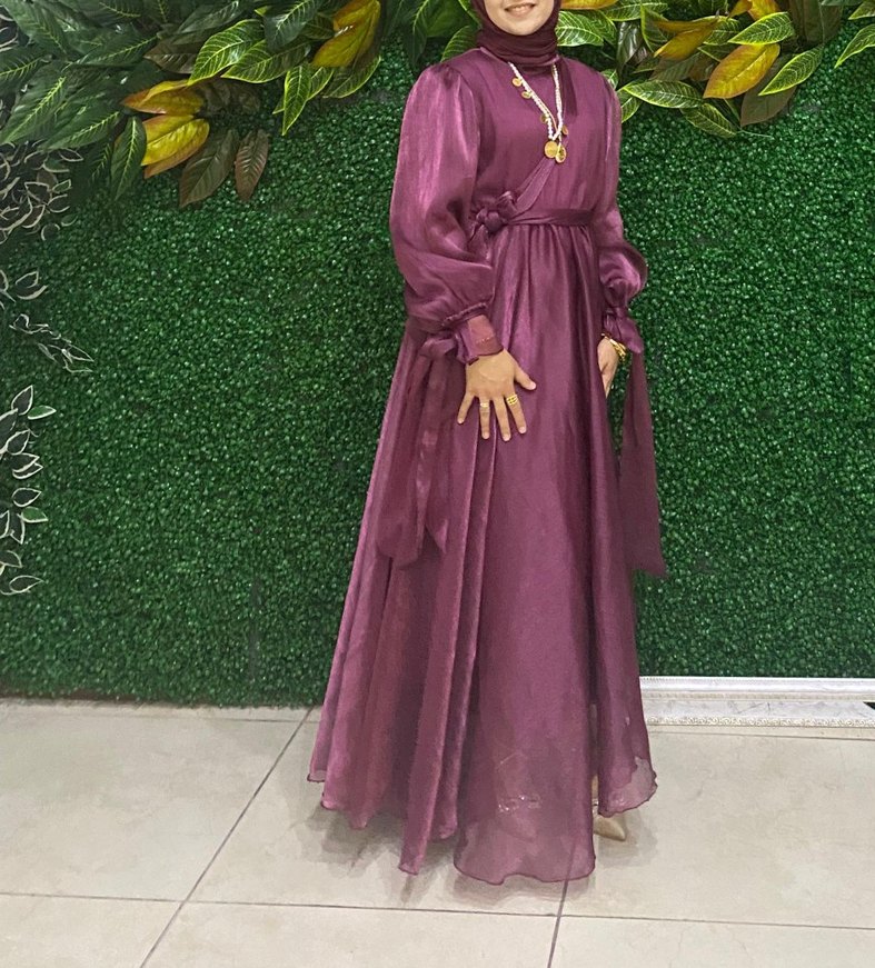 Bordo Uzun Kollu Bohem kiralık  Abiye Elbise - Görsel 2