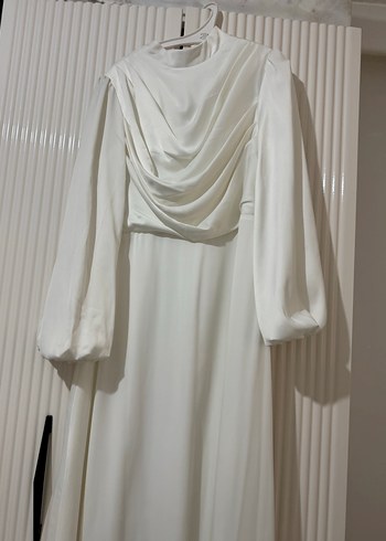 Gelinlik Uzun Kollu Yüksek Yaka Beyaz nikah Elbisesi