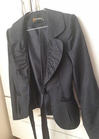 nerf Gri Fırfırlı Kadın Blazer Ceket