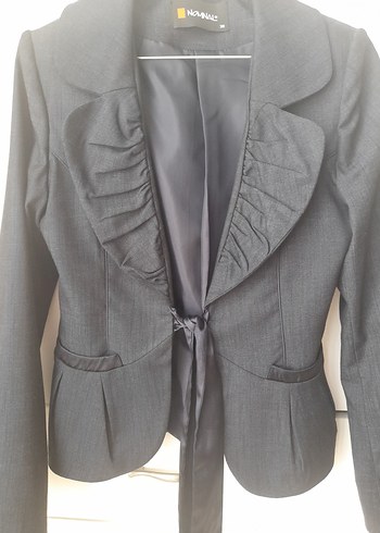 m Beden gri Renk Gri Fırfırlı Kadın Blazer Ceket