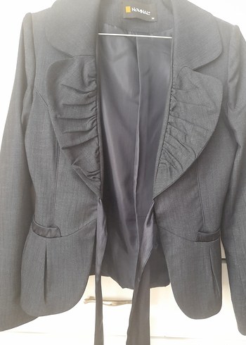 Gri Fırfırlı Kadın Blazer Ceket