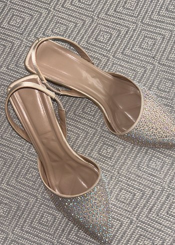 Parlak Taşlı Vizon Stiletto Kadın Abiye Ayakkabı