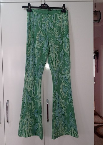 Yeşil Bohem Uzun Geniş Paça Pantolon