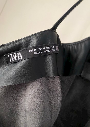 Zara Siyah Deri Drapeli Mini Elbise