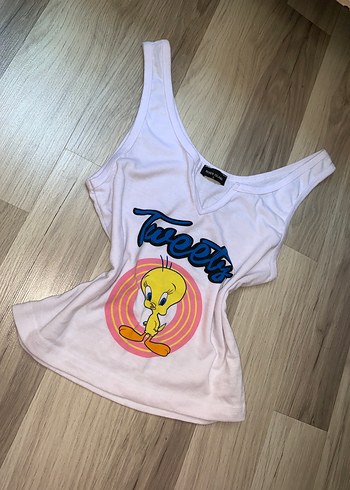 River Island Beyaz Tweety Baskılı V Yakalı Kolsuz Tişört