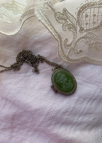 Yeşil Vintage Zincir Detaylı Uzun Kolye