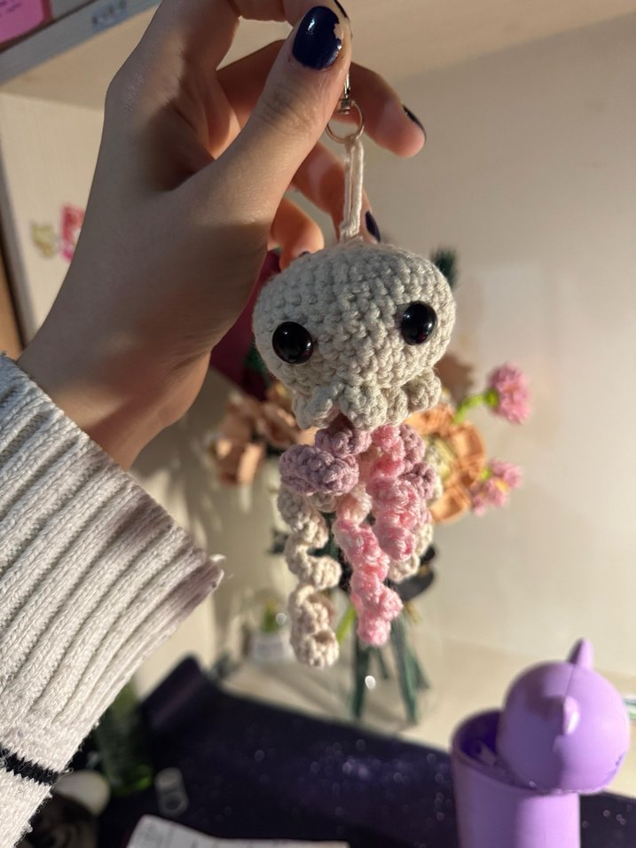 Pembe Örgü Ahtapot Anahtarlık - Görsel 5