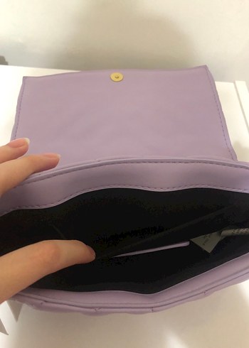 Beden mor Renk Zara Mor Deri Zincir Detaylı Kadın Çanta