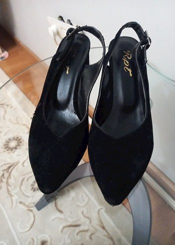 38 Beden Siyah Süet Tokalı Stiletto Kadın Topuklu Ayakkabı