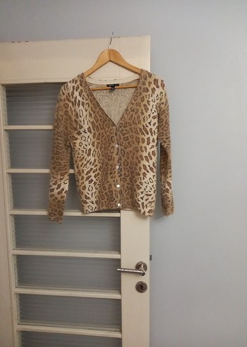 mango Leopar Desenli yün Düğmeli Kadın Hırka