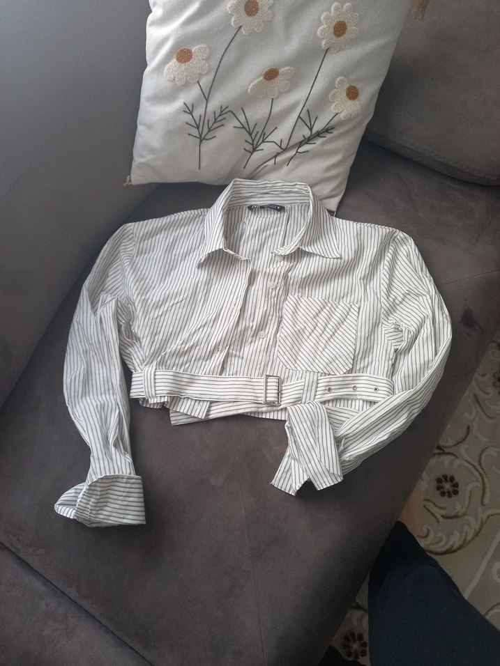 zara Çizgili Crop Gömlek — görsel 2/6