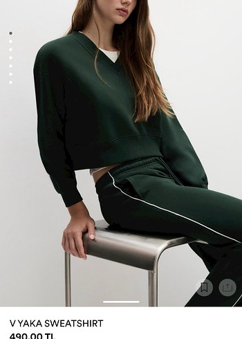 V Yaka Kadın Sweatshirt Yeşil