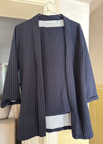 Navy Midi Keten Kadın Blazer takım