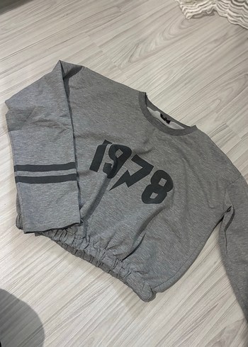 m Beden Gri Baskılı Kadın Sweatshirt