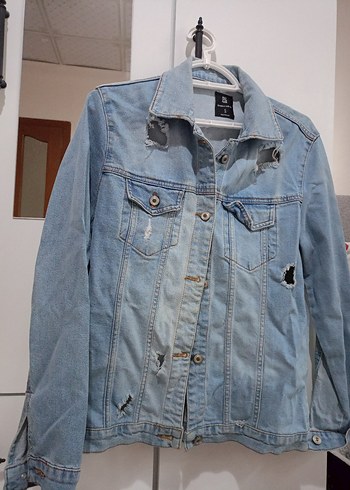 Düğmeli Mavi Kadın Denim Ceket