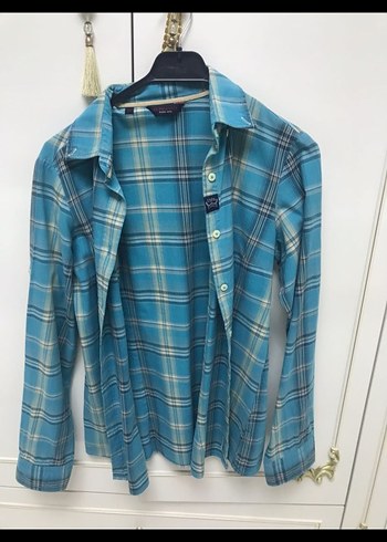 m Beden USPA Mavi Pamuklu Desenli Vintage Gömlek