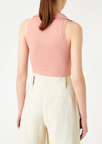 m Beden Bej Kemerli Mini Crop Top