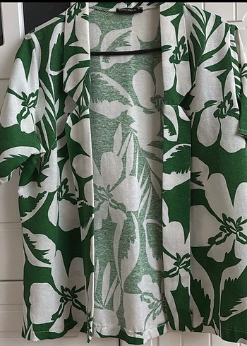 Yeşil Çiçek Desenli Bohem Kadın Kimono