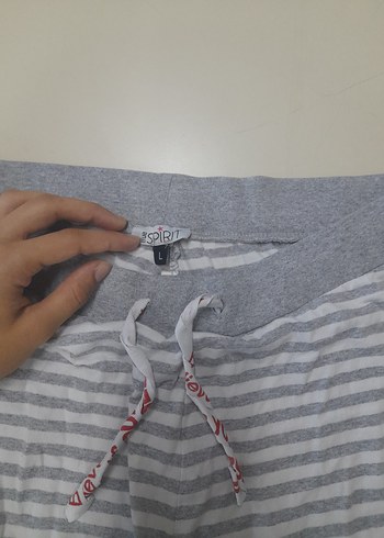 l Beden Gri Çizgili Pamuklu Hamile Eşofman Altı