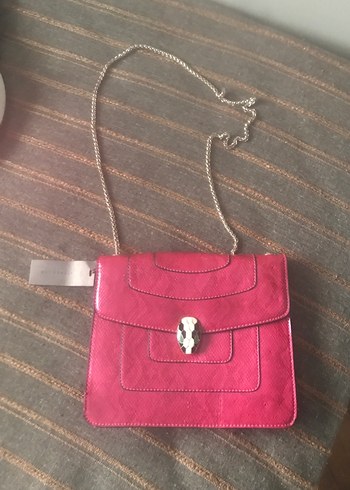 Pembe Yılan Desenli Deri Kadın Çanta