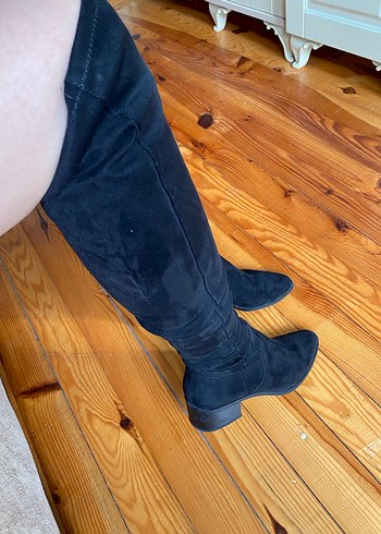 Kadın siyah Süet Dizüstü Botlar - Görsel 7