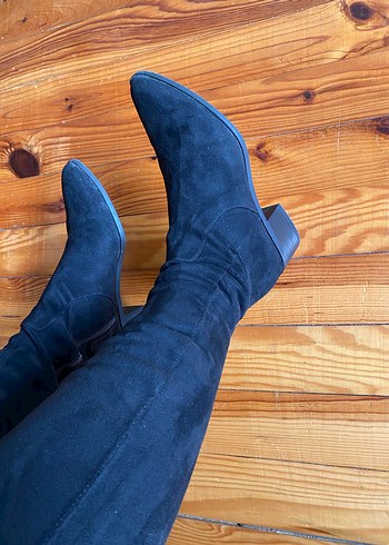 Kadın siyah Süet Dizüstü Botlar - Görsel 3