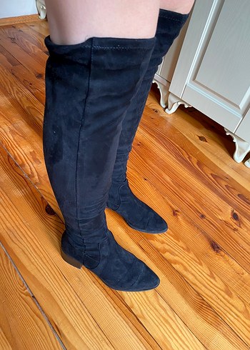 Kadın siyah Süet Dizüstü Botlar - Görsel 4