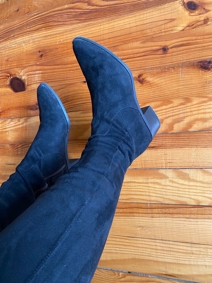 Kadın siyah Süet Dizüstü Botlar - Görsel 3