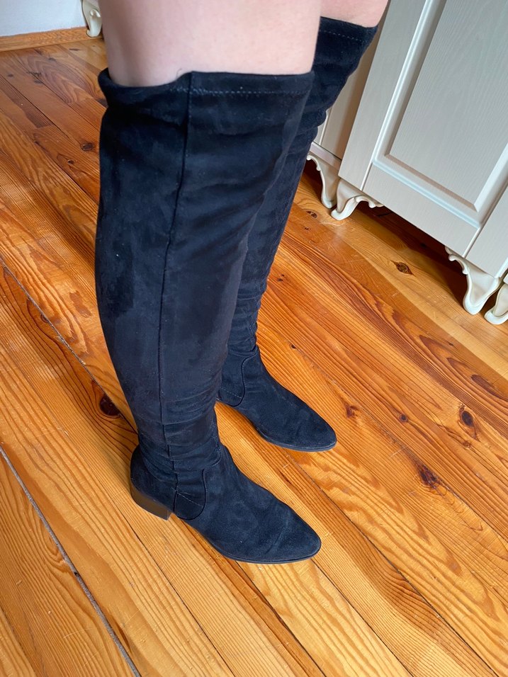 Kadın siyah Süet Dizüstü Botlar - Görsel 4