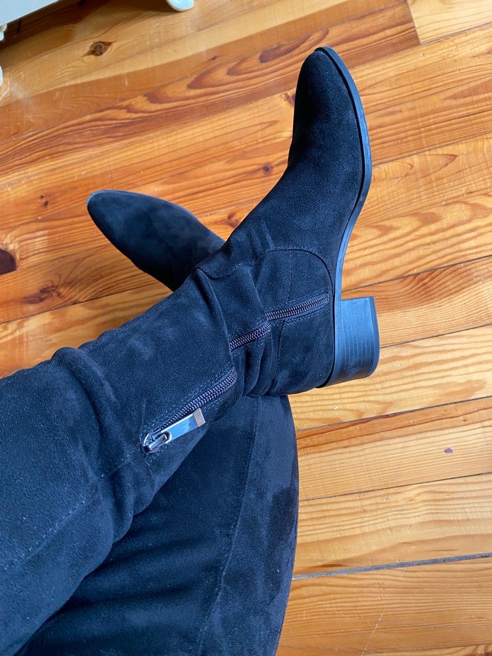 Kadın siyah Süet Dizüstü Botlar - Görsel 2