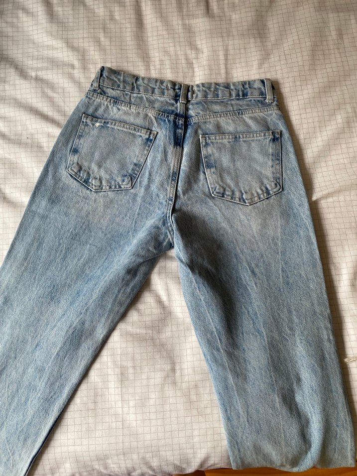 Düğmeli Bol Kesim Midi Kot Pantolon - Görsel 4