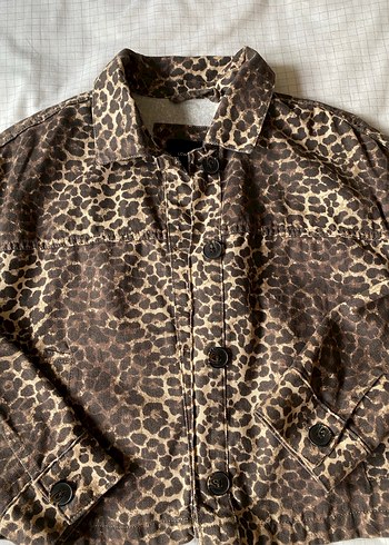Düğmeli Leopar Desenli Kahverengi Kadın Ceket - Görsel 2