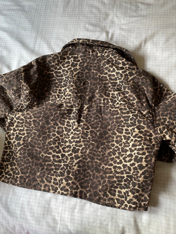Düğmeli Leopar Desenli Kahverengi Kadın Ceket - Görsel 4